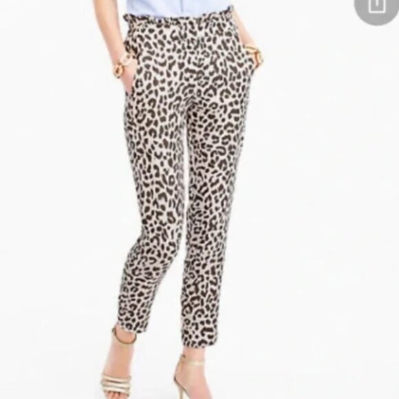 J. Crew Pants - J. Crew Linen Leopard Print Elastic Pleated Pants Size 4P